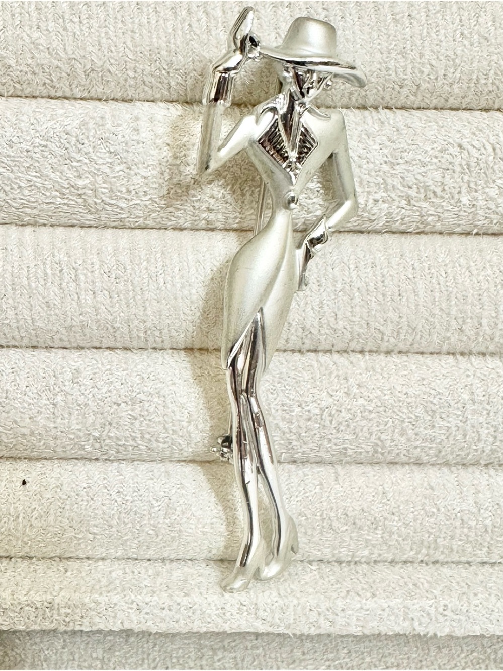 Silver Lady Figural Brooch - Elegant Woman Silhouette
